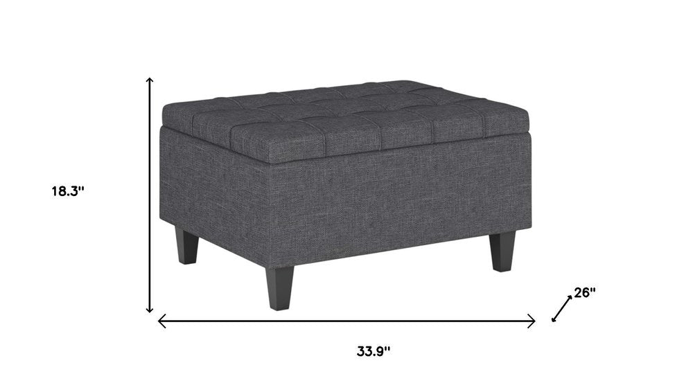 34" Gray and Dark Brown Linen Tufted Cocktail Ottoman With Storage HomeRoots