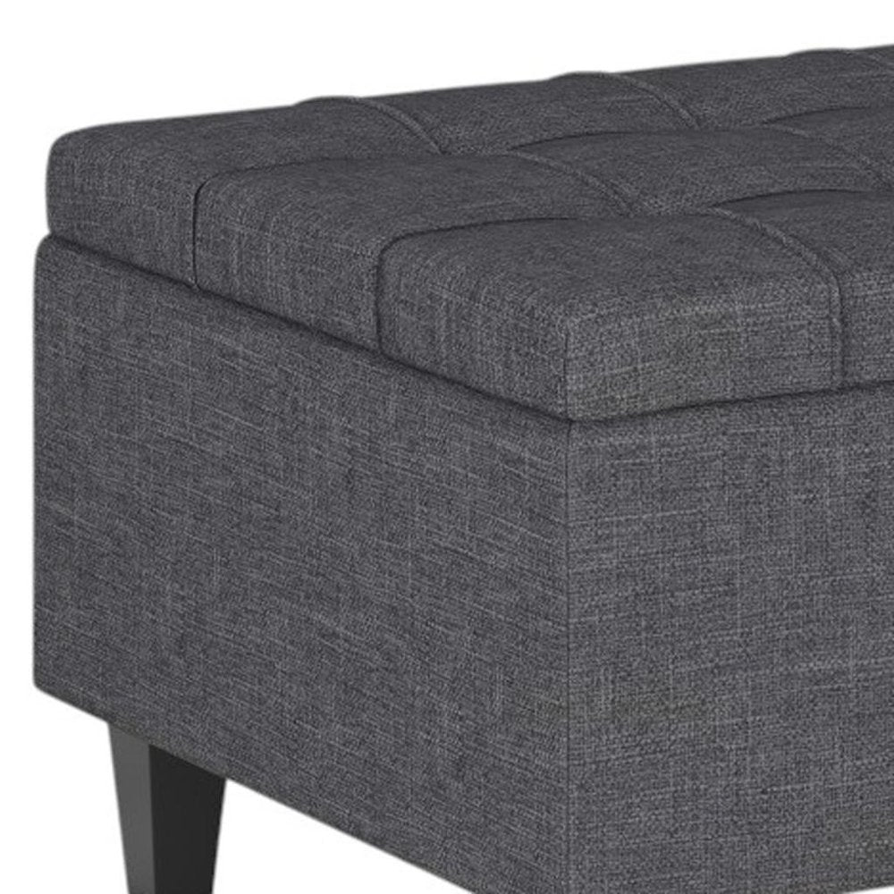 34" Gray and Dark Brown Linen Tufted Cocktail Ottoman With Storage — view 9