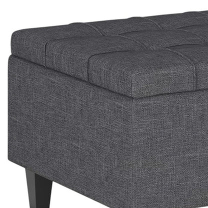 34" Gray and Dark Brown Linen Tufted Cocktail Ottoman With Storage HomeRoots