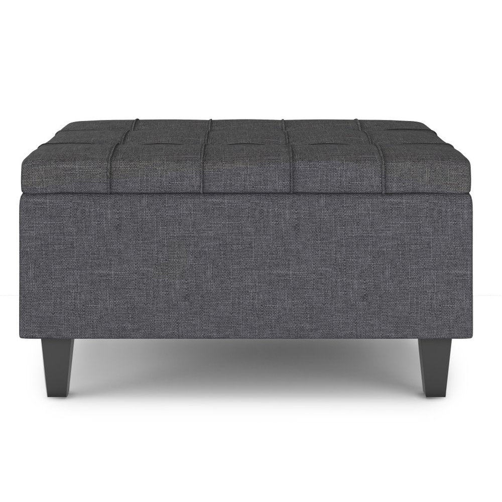 34" Gray and Dark Brown Linen Tufted Cocktail Ottoman With Storage — view 2