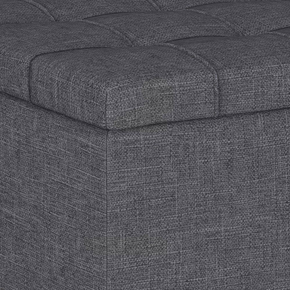 34" Gray and Dark Brown Linen Tufted Cocktail Ottoman With Storage — view 3