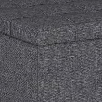 34" Gray and Dark Brown Linen Tufted Cocktail Ottoman With Storage