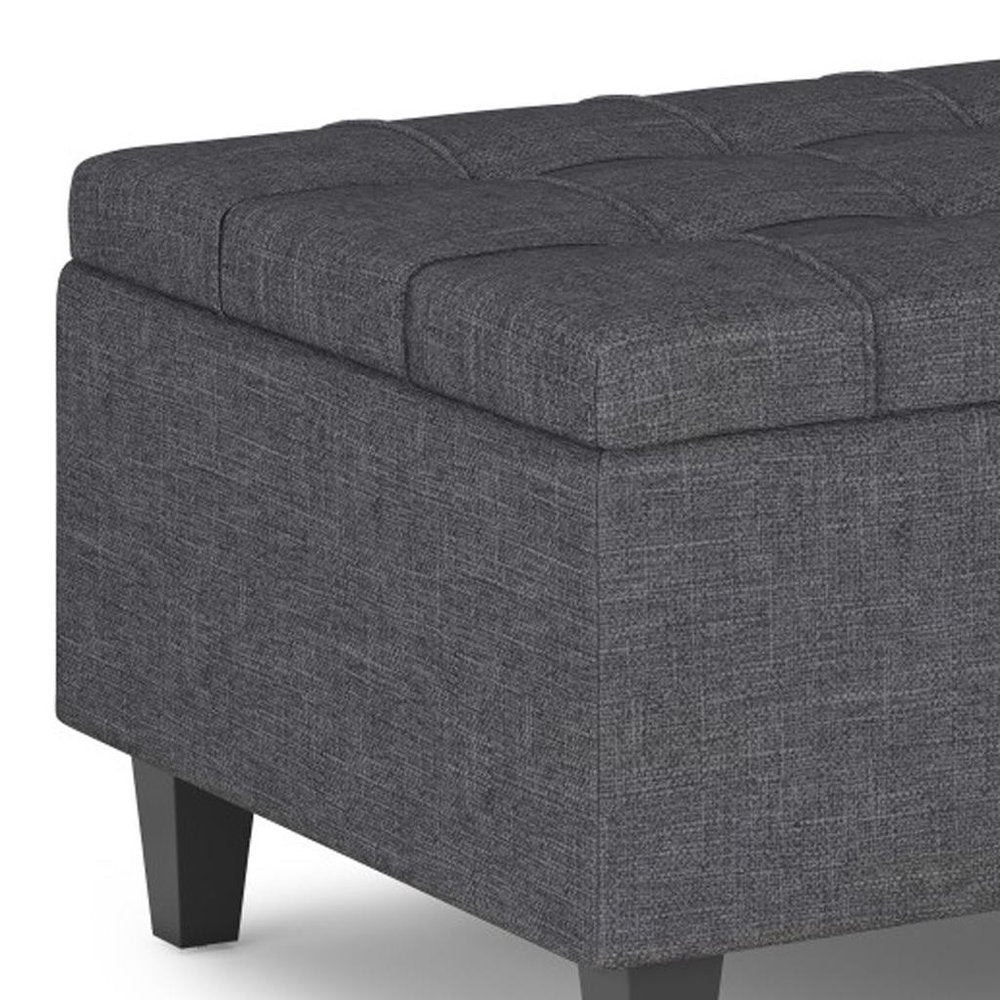 34" Gray and Dark Brown Linen Tufted Cocktail Ottoman With Storage — view 4