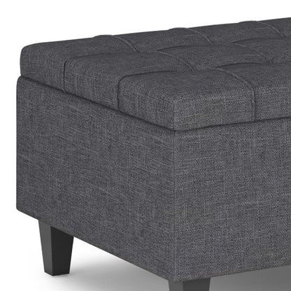 34" Gray and Dark Brown Linen Tufted Cocktail Ottoman With Storage HomeRoots