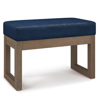 27" Dark Blue And Brown Faux Leather Footstool HomeRoots