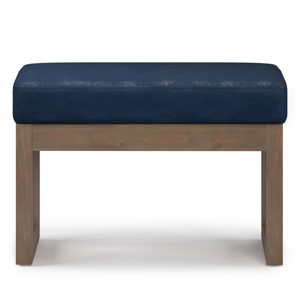 27" Dark Blue And Brown Faux Leather Footstool HomeRoots
