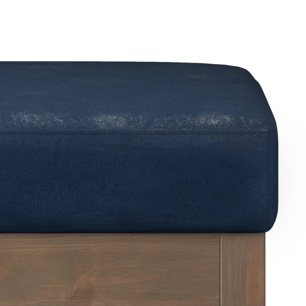 27" Dark Blue And Brown Faux Leather Footstool HomeRoots