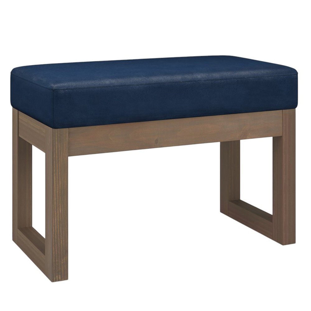 27" Dark Blue And Brown Faux Leather Footstool HomeRoots
