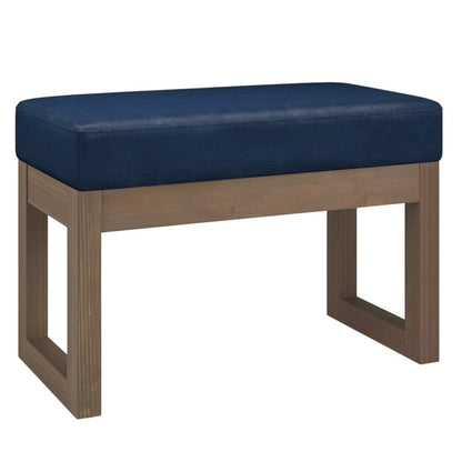 27" Dark Blue And Brown Faux Leather Footstool HomeRoots
