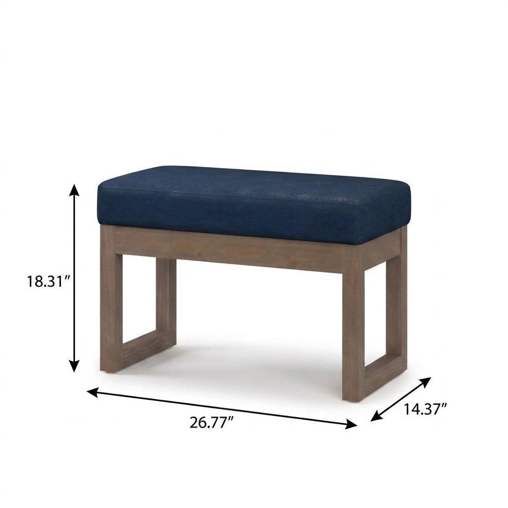27" Dark Blue And Brown Faux Leather Footstool HomeRoots