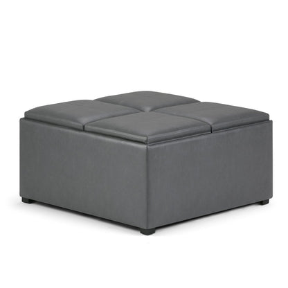 35" Stone And Dark Brown Faux Leather Ottoman With Storage HomeRoots