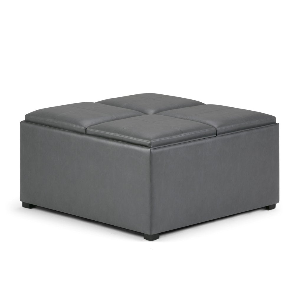 35" Stone And Dark Brown Faux Leather Ottoman With Storage