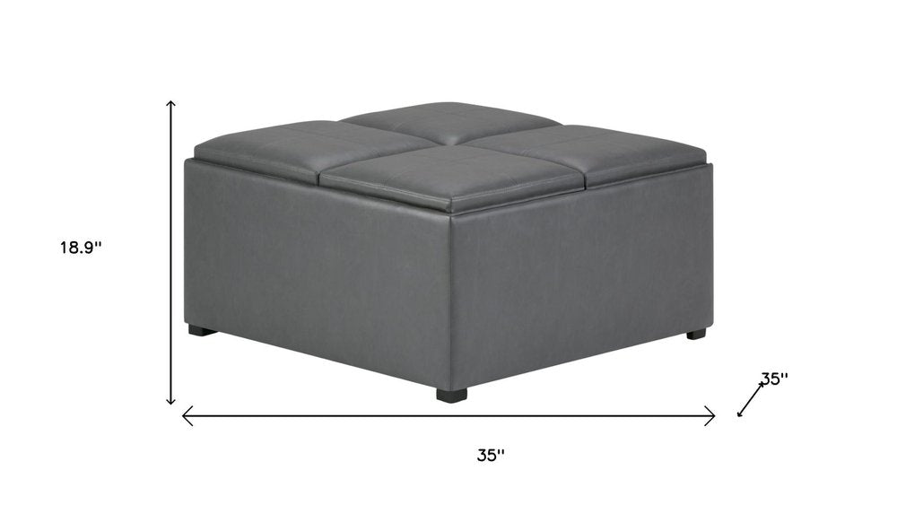 35" Stone And Dark Brown Faux Leather Ottoman With Storage — view 9