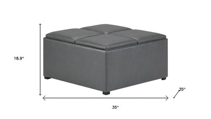 35" Stone And Dark Brown Faux Leather Ottoman With Storage HomeRoots