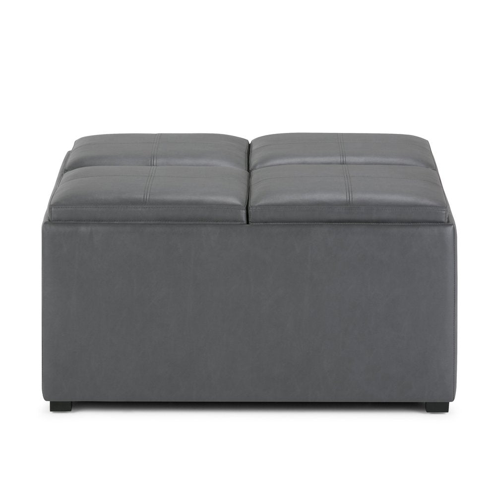 35" Stone And Dark Brown Faux Leather Ottoman With Storage — view 3