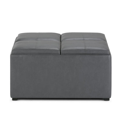 35" Stone And Dark Brown Faux Leather Ottoman With Storage HomeRoots