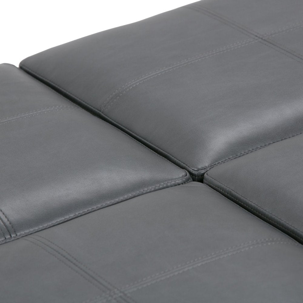 35" Stone And Dark Brown Faux Leather Ottoman With Storage HomeRoots