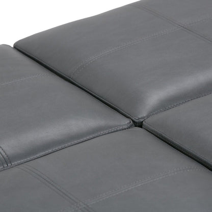 35" Stone And Dark Brown Faux Leather Ottoman With Storage HomeRoots