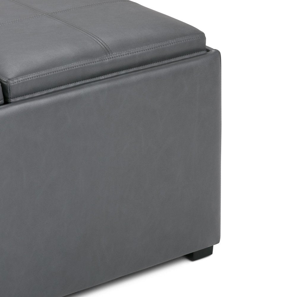 35" Stone And Dark Brown Faux Leather Ottoman With Storage HomeRoots