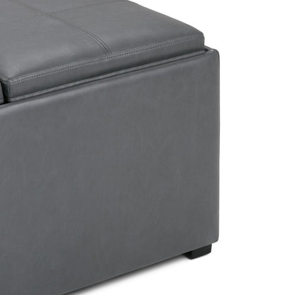 35" Stone And Dark Brown Faux Leather Ottoman With Storage HomeRoots