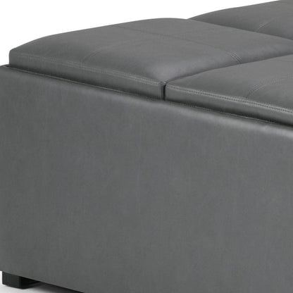 35" Stone And Dark Brown Faux Leather Ottoman With Storage