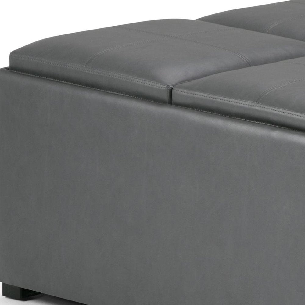 35" Stone And Dark Brown Faux Leather Ottoman With Storage HomeRoots