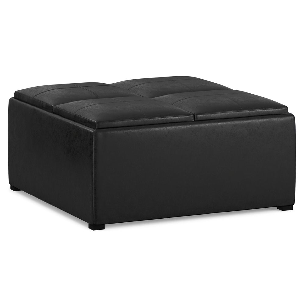 35" Stone And Dark Brown Faux Leather Ottoman With Storage — view 10