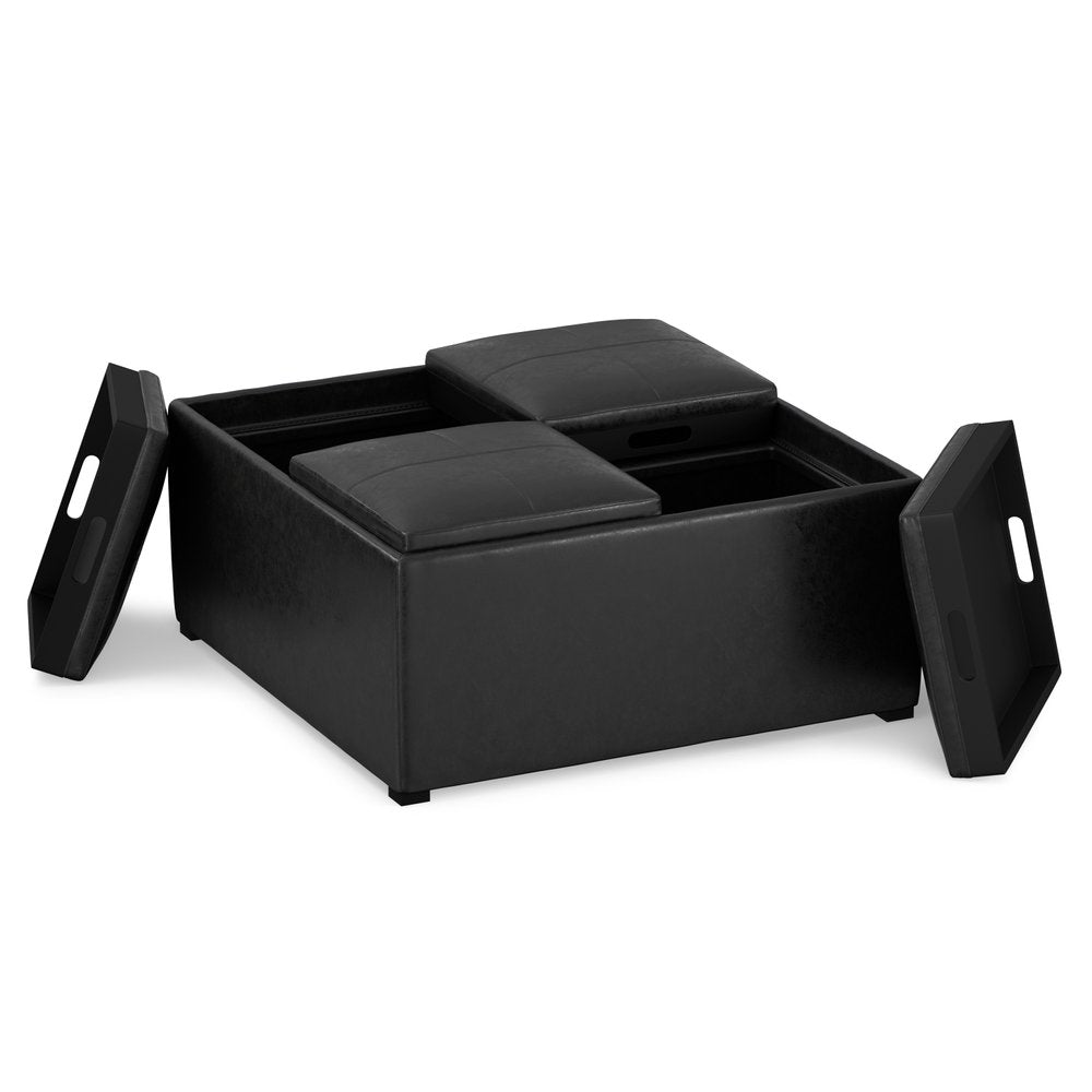 35" Stone And Dark Brown Faux Leather Ottoman With Storage HomeRoots