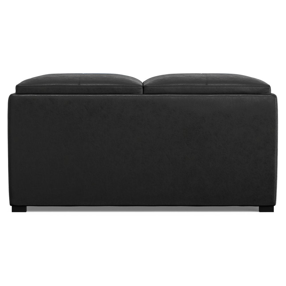 35" Stone And Dark Brown Faux Leather Ottoman With Storage — view 12