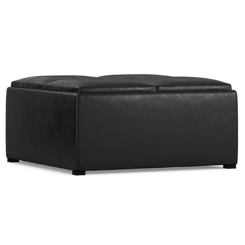 35" Stone And Dark Brown Faux Leather Ottoman With Storage HomeRoots