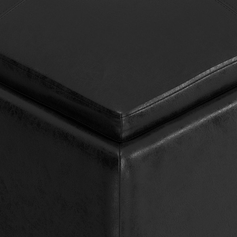 35" Stone And Dark Brown Faux Leather Ottoman With Storage