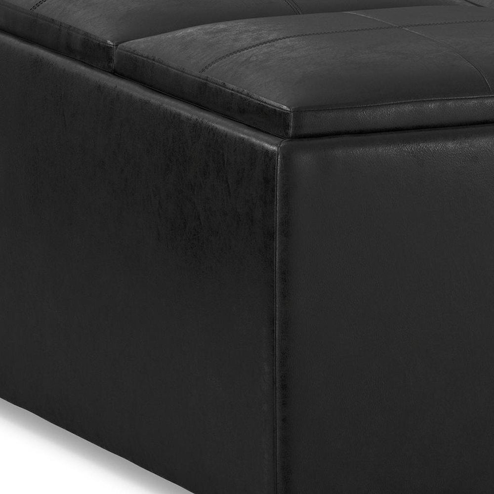 35" Stone And Dark Brown Faux Leather Ottoman With Storage HomeRoots