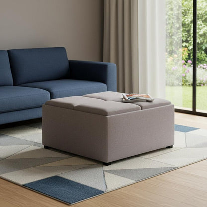 35" Slate Gray And Dark Brown Upholstery Ottoman With Storage