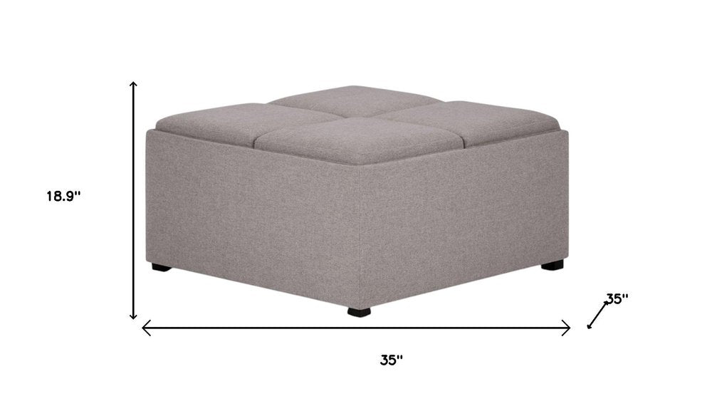 35" Slate Gray And Dark Brown Upholstery Ottoman With Storage HomeRoots