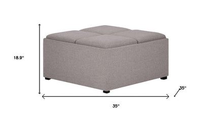 35" Slate Gray And Dark Brown Upholstery Ottoman With Storage