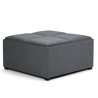 35" Slate Gray And Dark Brown Upholstery Ottoman With Storage HomeRoots
