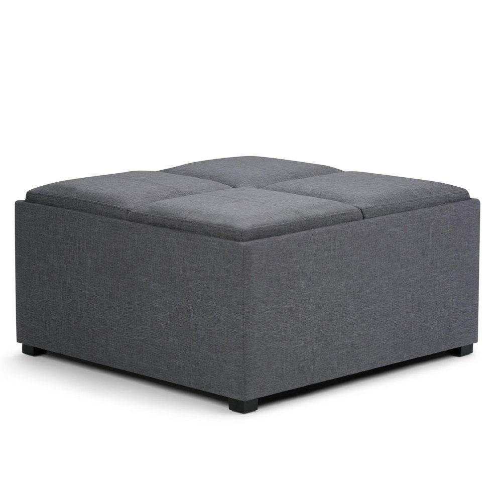35" Slate Gray And Dark Brown Upholstery Ottoman With Storage — view 1