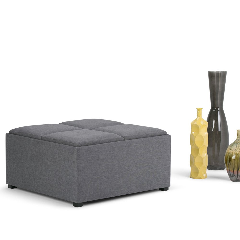 35" Slate Gray And Dark Brown Upholstery Ottoman With Storage — view 11