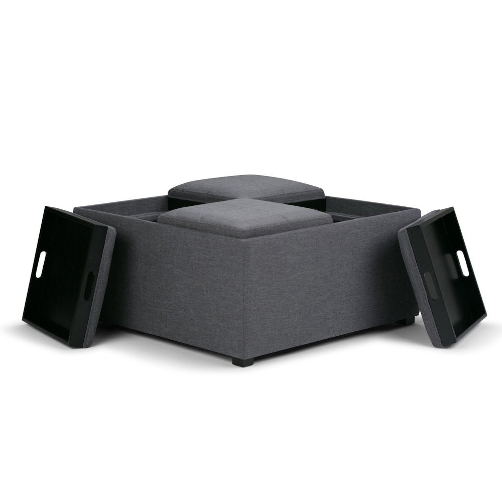 35" Slate Gray And Dark Brown Upholstery Ottoman With Storage — view 12