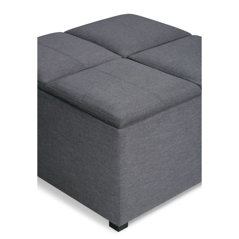 35" Slate Gray And Dark Brown Upholstery Ottoman With Storage