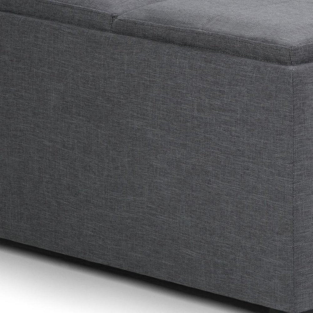 35" Slate Gray And Dark Brown Upholstery Ottoman With Storage HomeRoots
