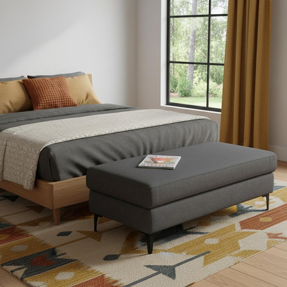 48" Cream And Black Fabric Cocktail Ottoman — view 6