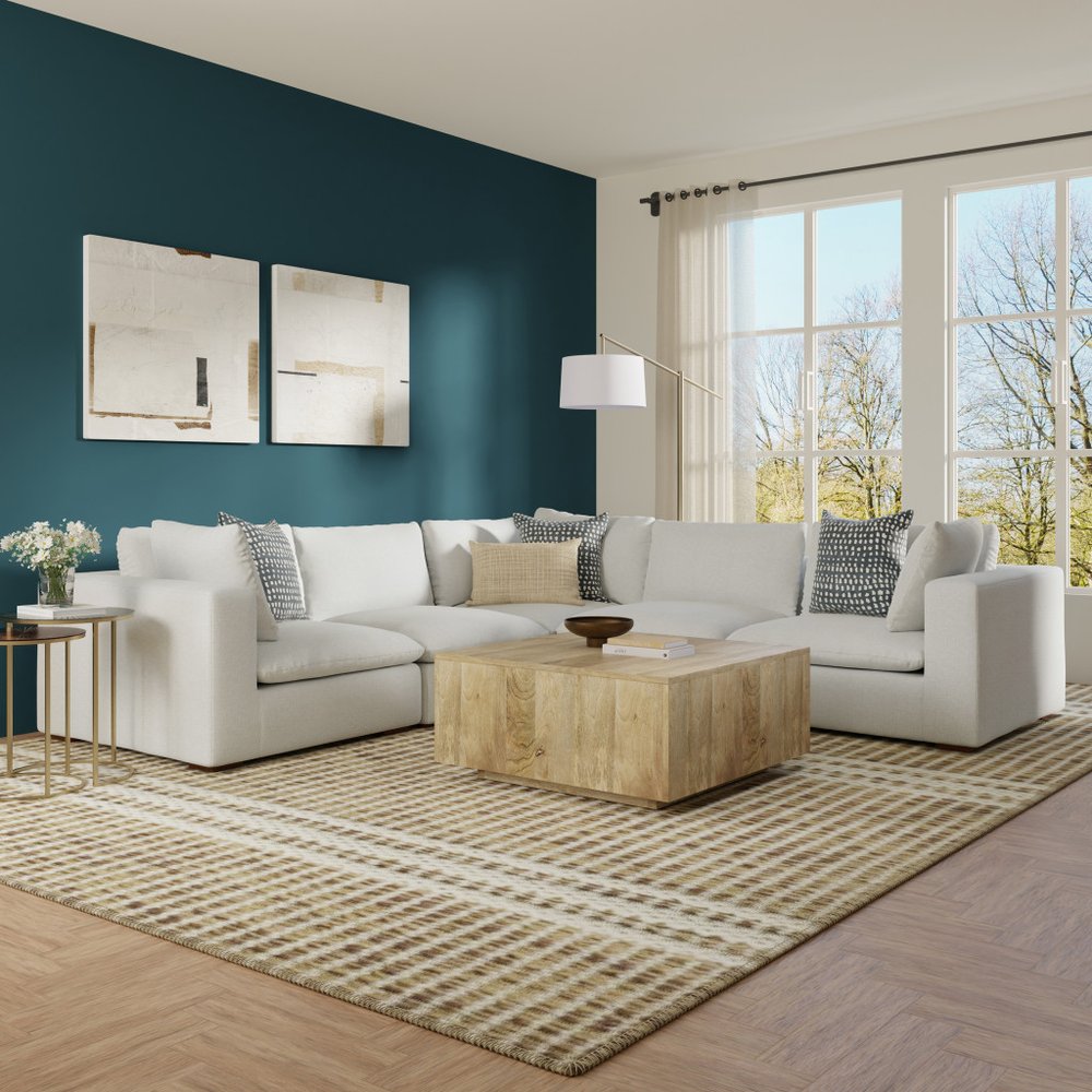 125" Gray Fabric Modular Sofa With Brown Legs HomeRoots