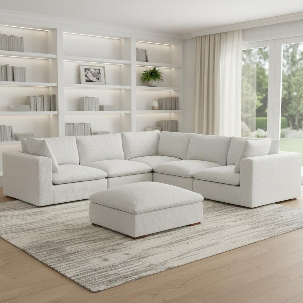125" Gray Fabric Sofa With Ottoman With Brown Legs HomeRoots