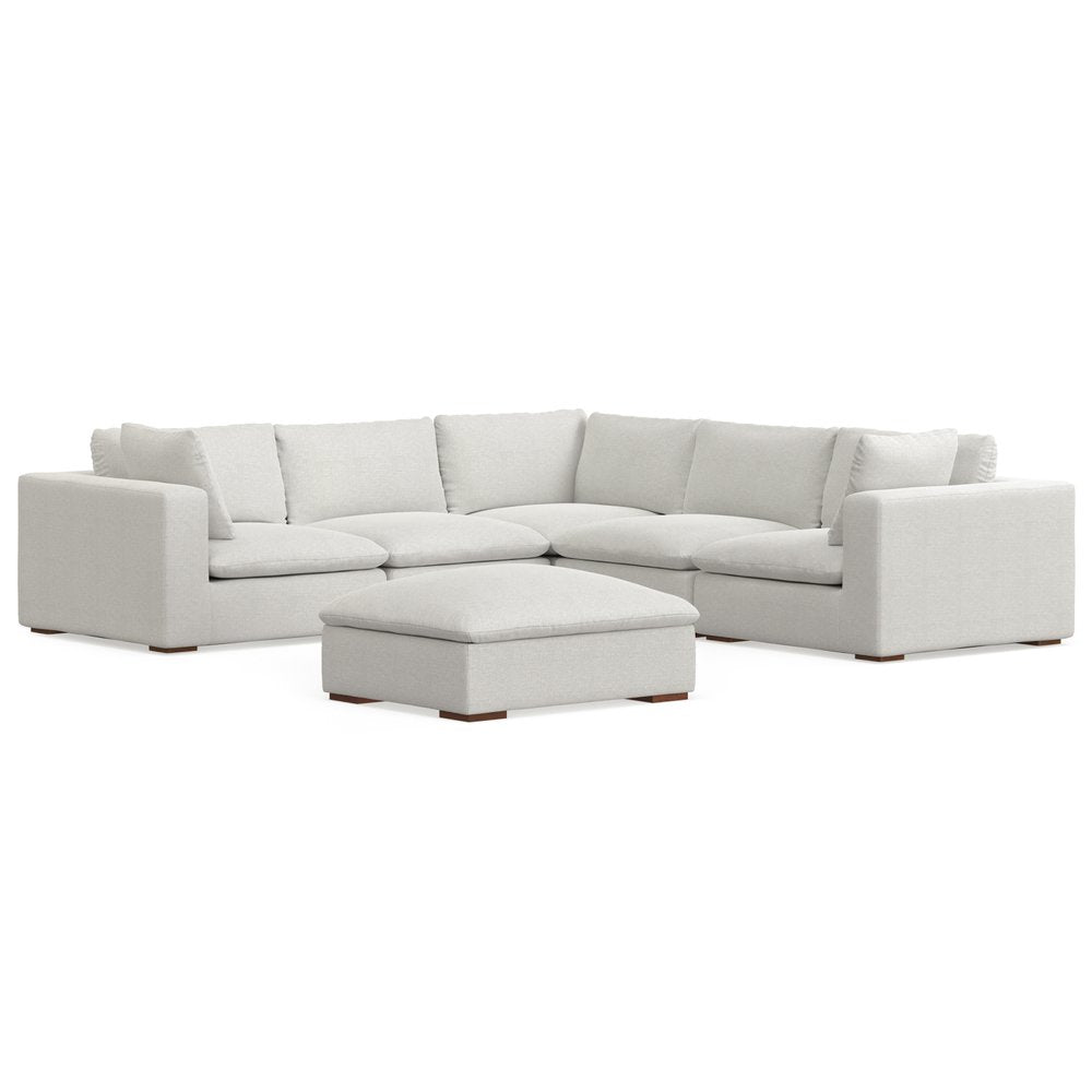 125" Gray Fabric Sofa With Ottoman With Brown Legs HomeRoots