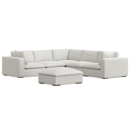 125" Gray Fabric Sofa With Ottoman With Brown Legs HomeRoots