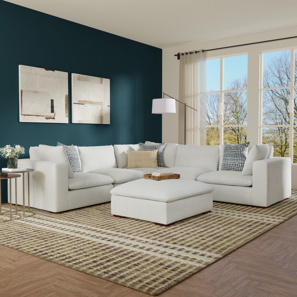 125" Gray Fabric Sofa With Ottoman With Brown Legs HomeRoots