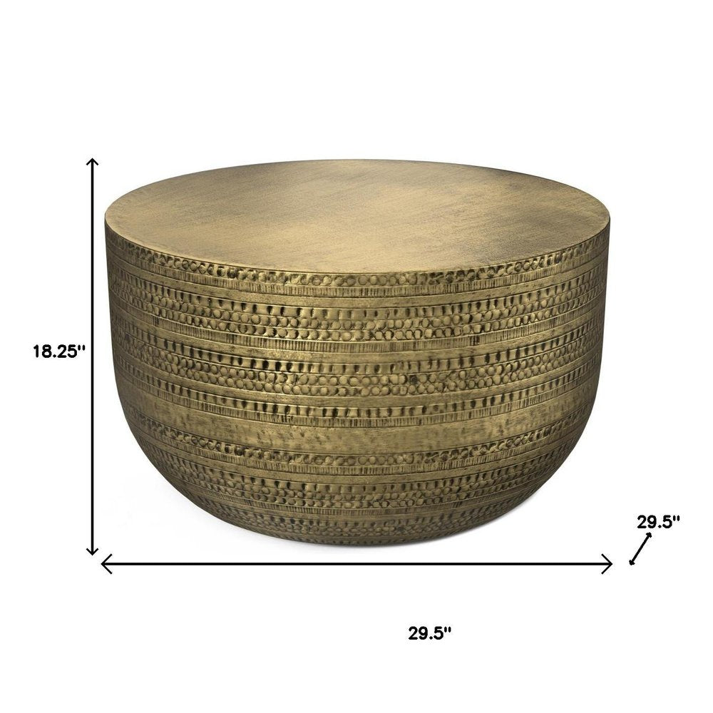 18" Powder Coated Antiqued Gold Distressed Iron Round Drum End Table HomeRoots