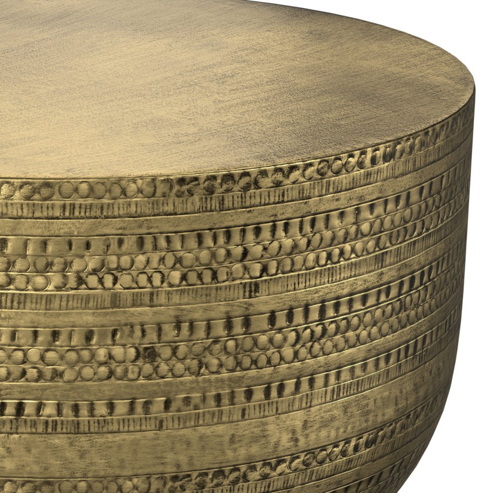 18" Powder Coated Antiqued Gold Distressed Iron Round Drum End Table HomeRoots