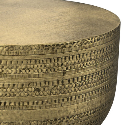 18" Antiqued Gold Distressed Iron Round Drum End Table